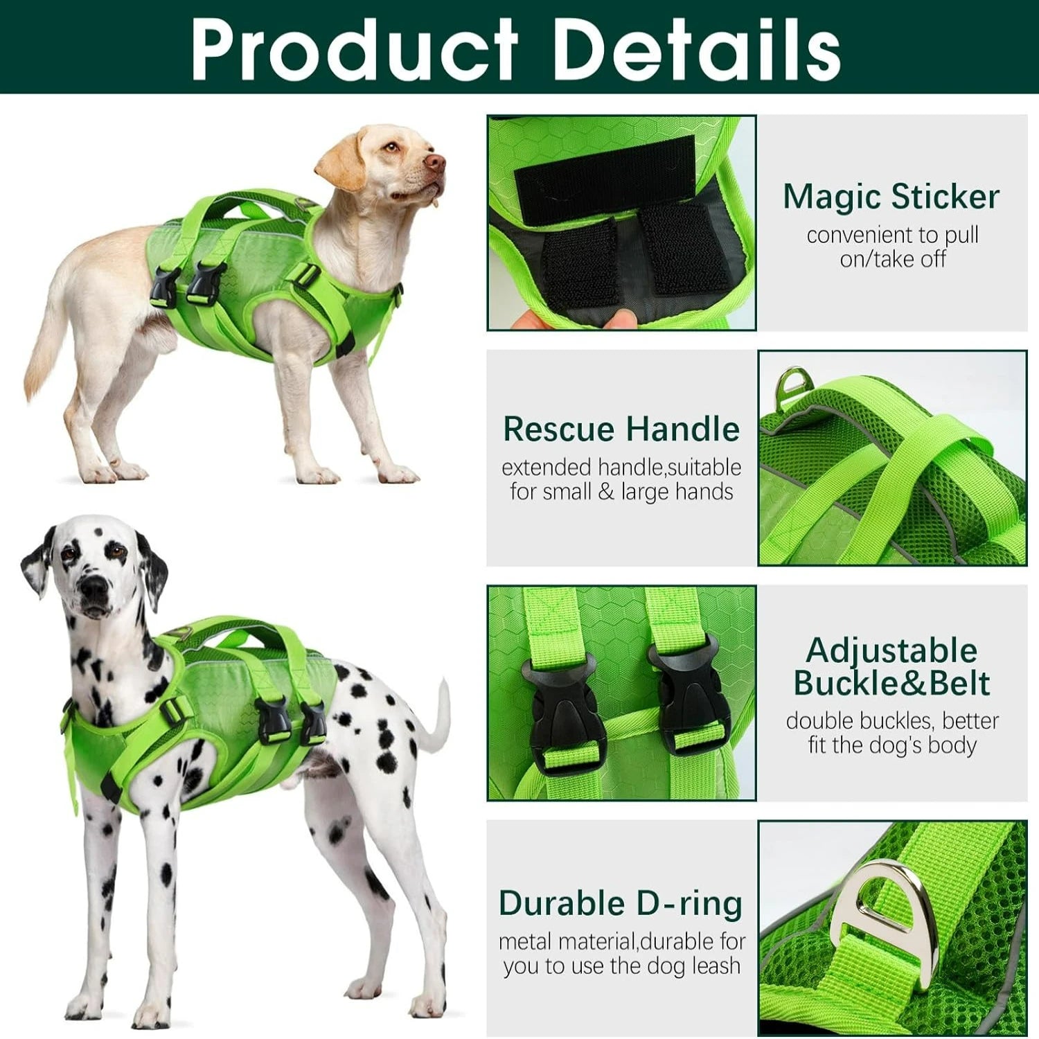 Adjustable High-Flotation Dog Life Jacket – Lightweight & Durable for All Sizes