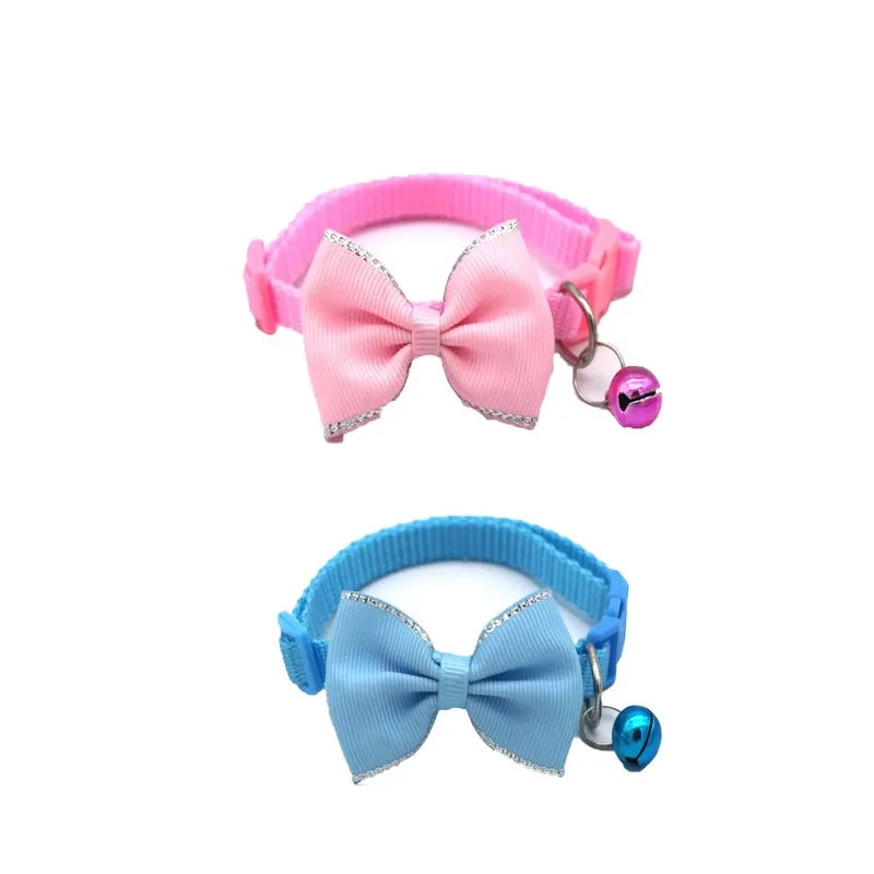 Cute Cat Collar with Bow & Bell – Adjustable Pet Collar Set (1–8 PCS, Multicolor)