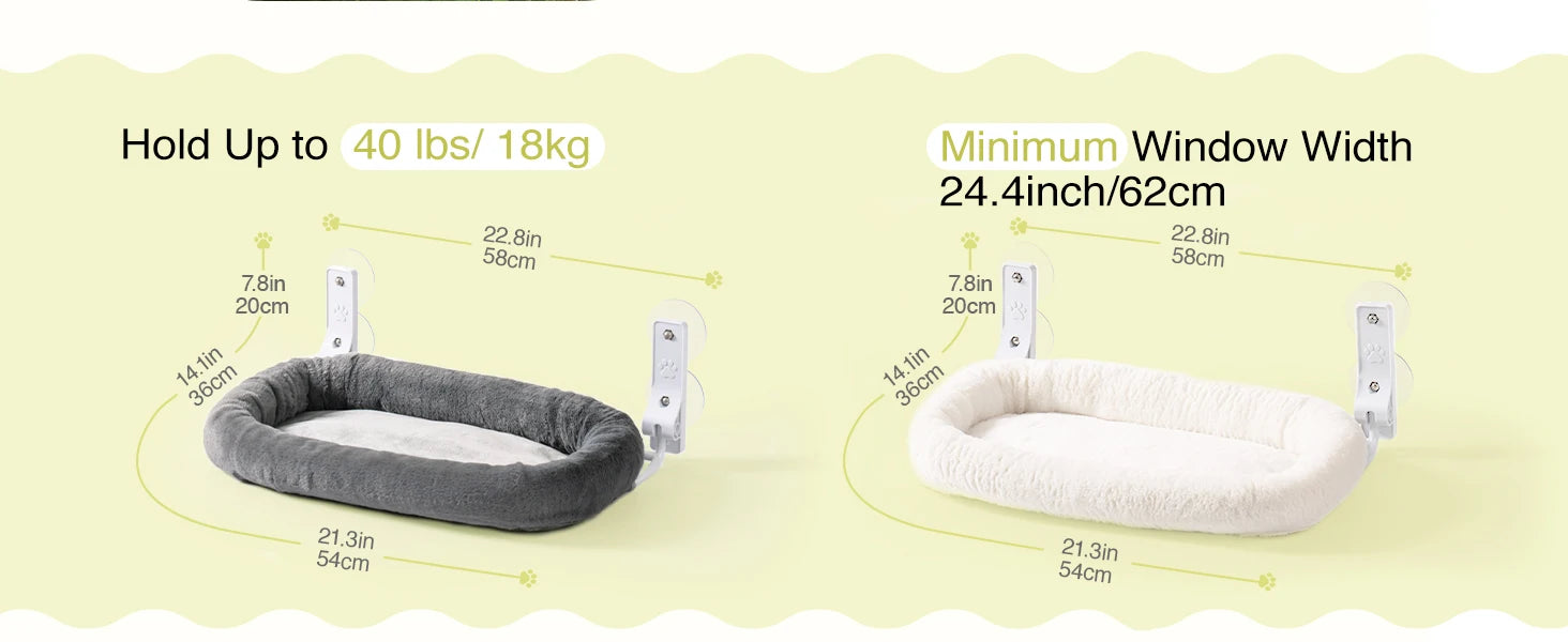 Mewoofun Foldable Cat Window Perch – Cordless Cat Hammock with 4 Strong Suction Cups & Removable Soft Cover (White, Brown, Green)