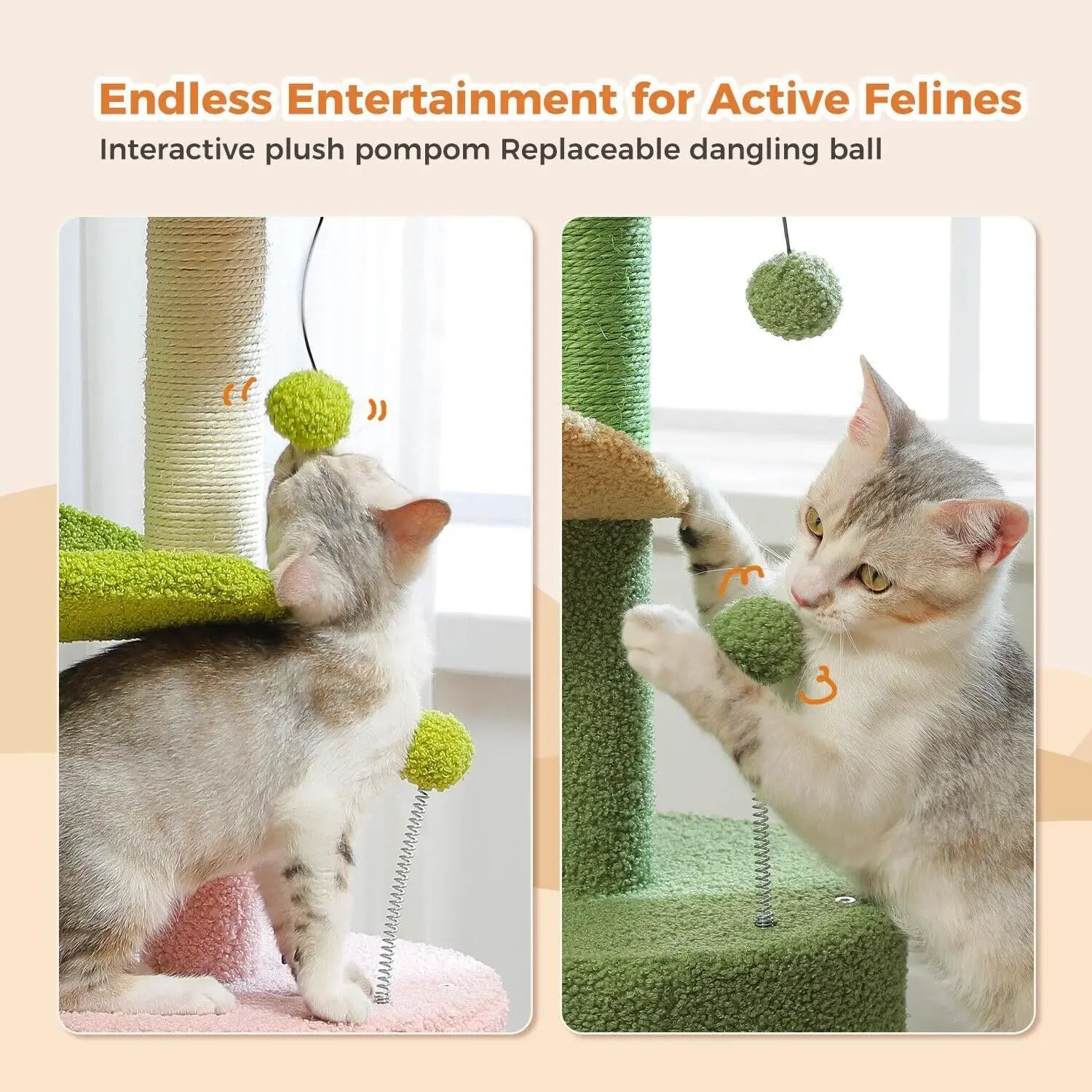 Cactus Cat Tree – 32" Small Cat Tower with Scratching Post and Curved Perch for Indoor Cats