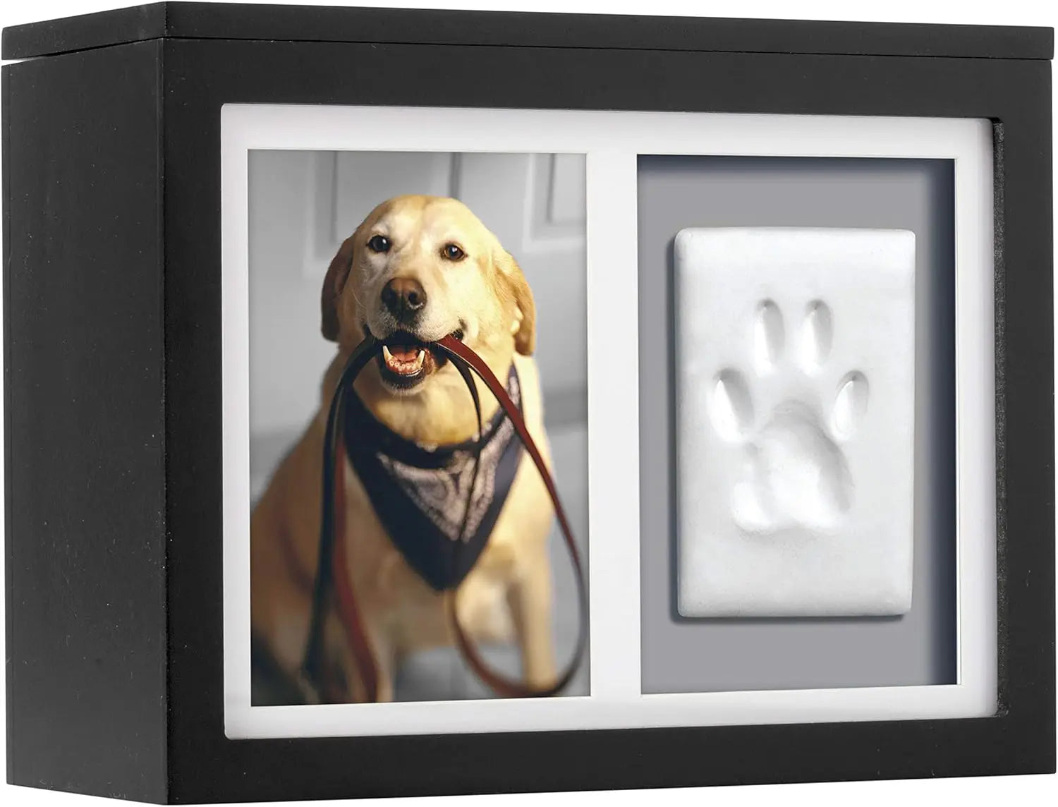 Pet Memorial Box & Paw Print Kit – Keepsake Urn with Clay for Ashes, Collar & Toys (Black)