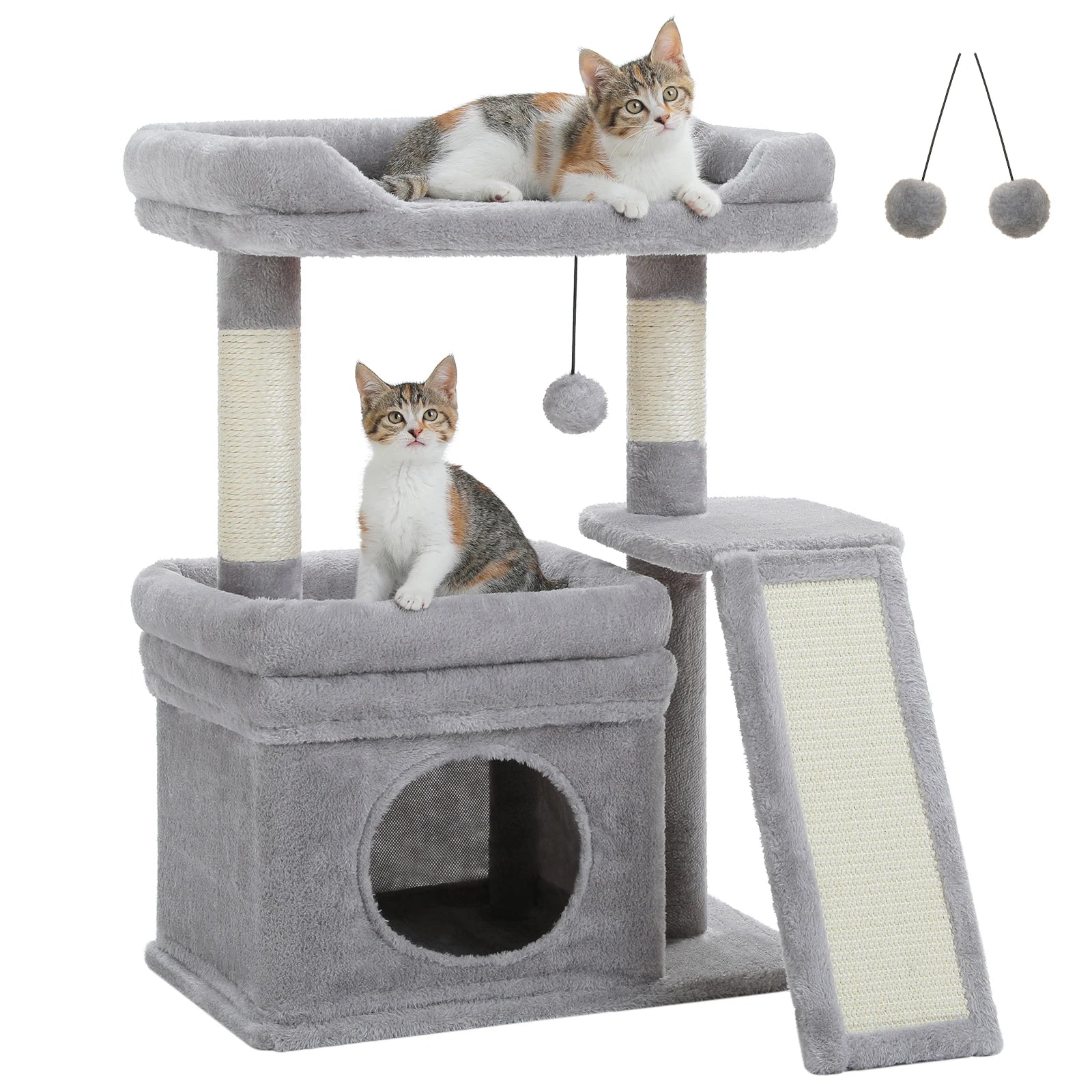 Small Cat Tree – Indoor Cat Tower with Condo, Sisal Scratcher & Toys