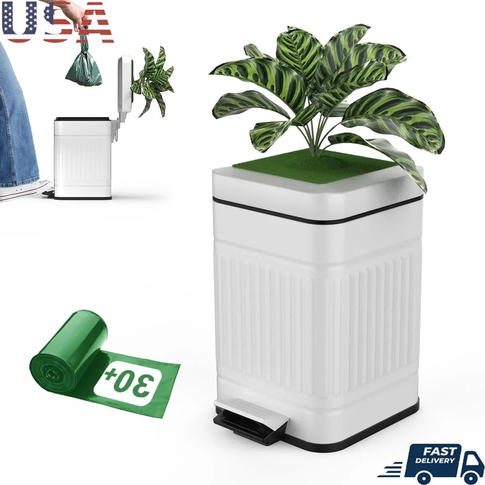 Small Outdoor Dog Poop Trash Can – 1.3 Gallon Metal Waste Bin with Soft-Close Lid, Rust & Rain-Proof, Silent Operation