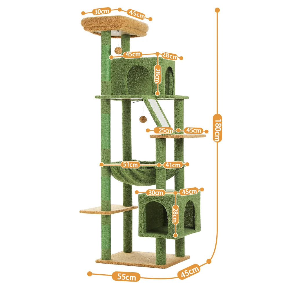 180cm Large Cat Tree Tower – Multi-Level Cat Condo with Hammock, Spacious Perch & Sisal Scratching Posts
