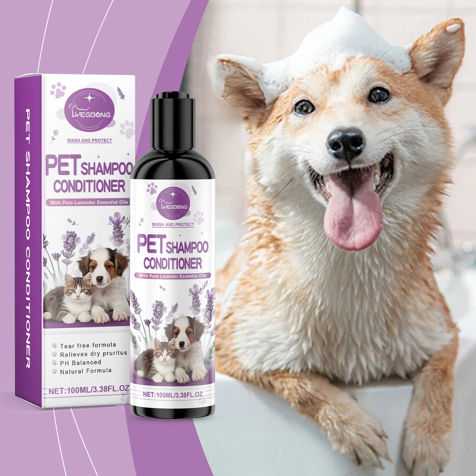 Yegbong Pet Lavender Shampoo – Gentle Cleansing Dog & Cat Shampoo for Soft, Smooth, Fluffy Fur