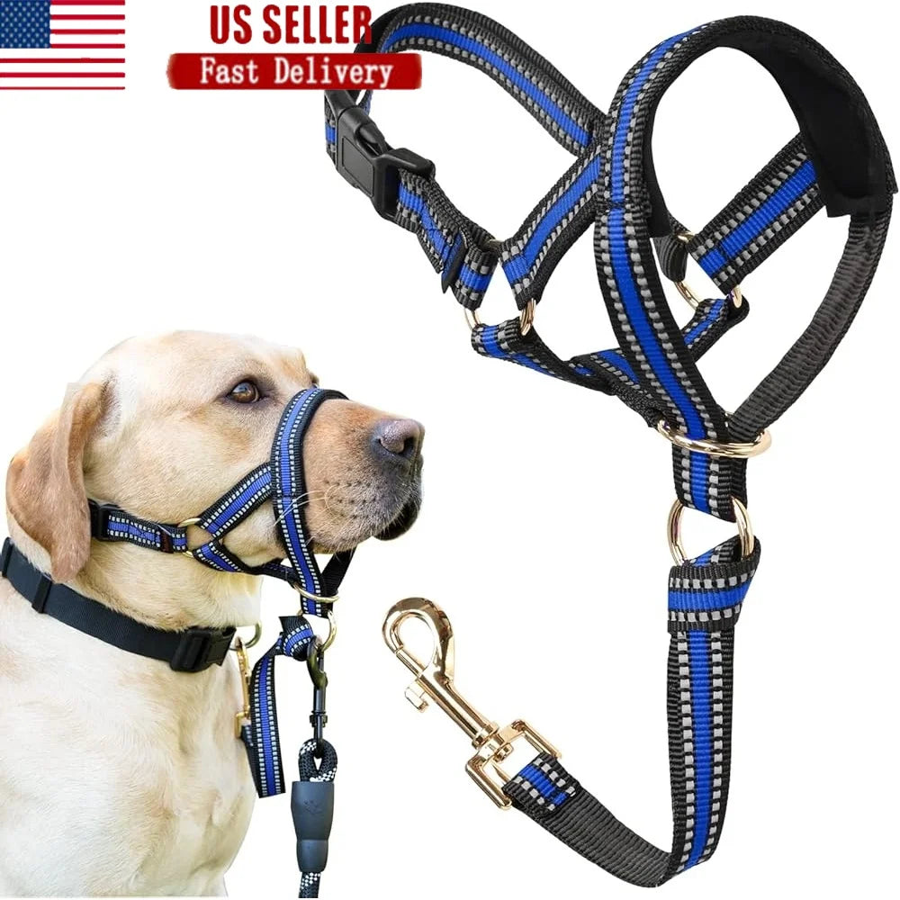 No-Pull Dog Head Halter – Gentle Face Harness with Reflective Leash for Medium to Large Pulling Dogs