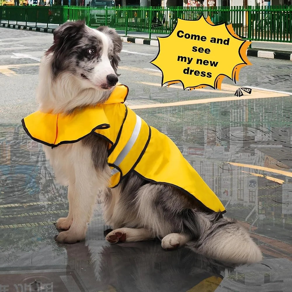Waterproof Dog Raincoat with Hood – Reflective Stripes, Leash Hole & Adjustable Fit | Lightweight Outdoor Jacket for Dogs