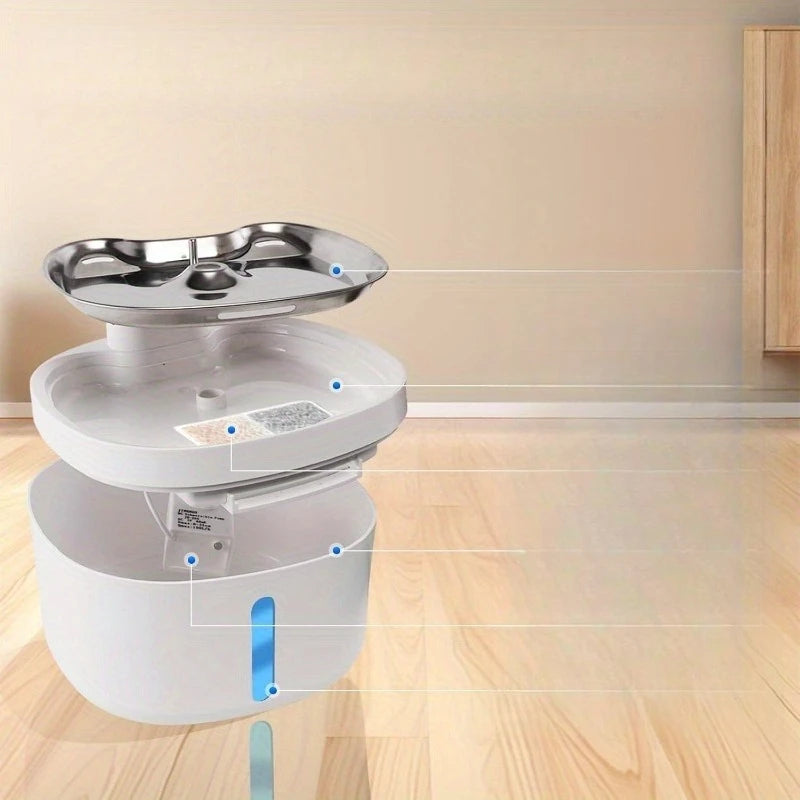 Wireless 2.6L Cat Water Fountain – Stainless Steel with LED Light & Filters