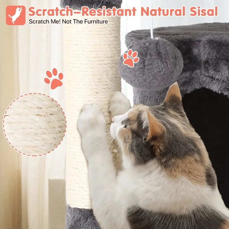 54" Cat Tree – Multi-Level Climbing Tower with Scratching Posts, Cat Condo, and Perch for Indoor Cats and Kittens
