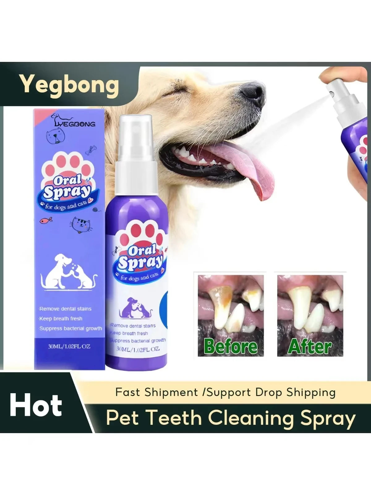 Pet Dental Spray – 30ml Tooth Cleaning & Fresh Breath Spray for Dogs & Cats, Oral Care & Bad Breath Deodorizer