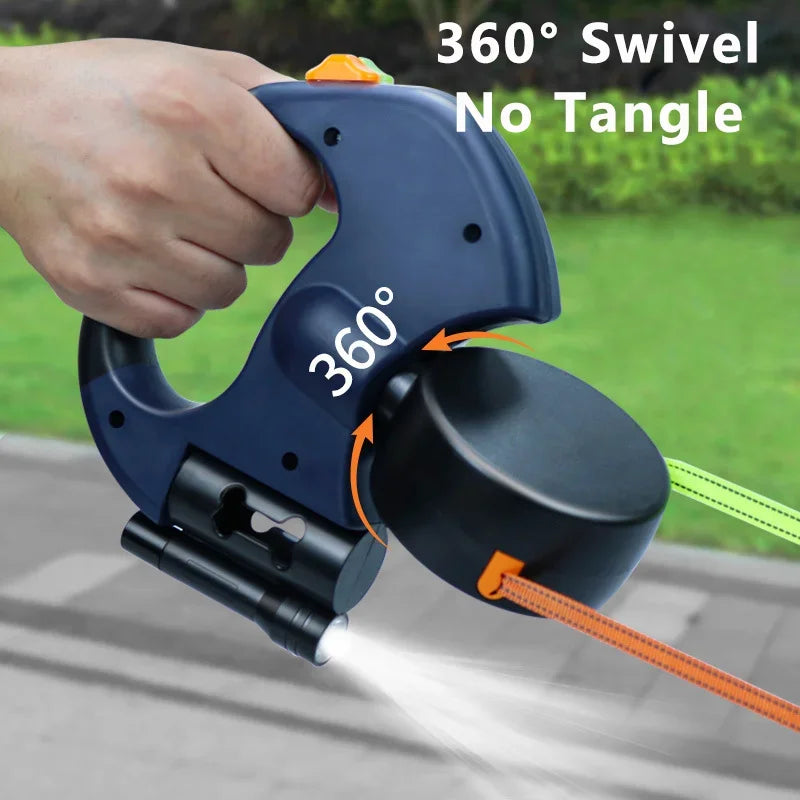 Retractable Dual Dog Leash – LED Light, 360° Swivel, Reflective, No-Tangle