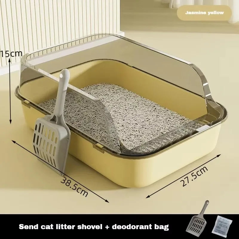 Semi-Enclosed Cat Litter Box with High Sides – Splashproof Kitty Sandbox with Litter Scoop