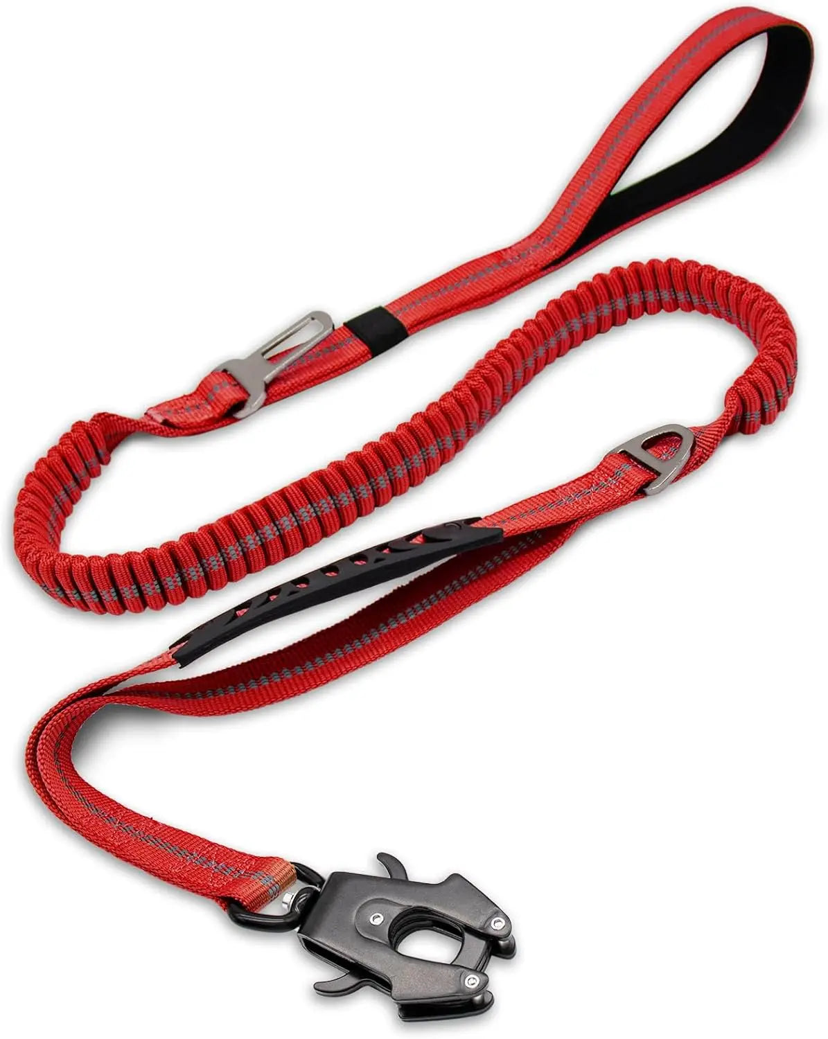 Tactical Dog Leash – Heavy-Duty 4–6FT Bungee Lead with Dual Handles, Metal Clip & Seatbelt Attachment