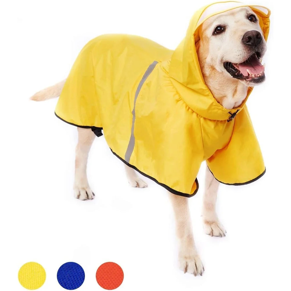 Waterproof Dog Raincoat – Lightweight Hooded Slicker with Adjustable Belly Strap, Leash Hole, and Reflective Strip
