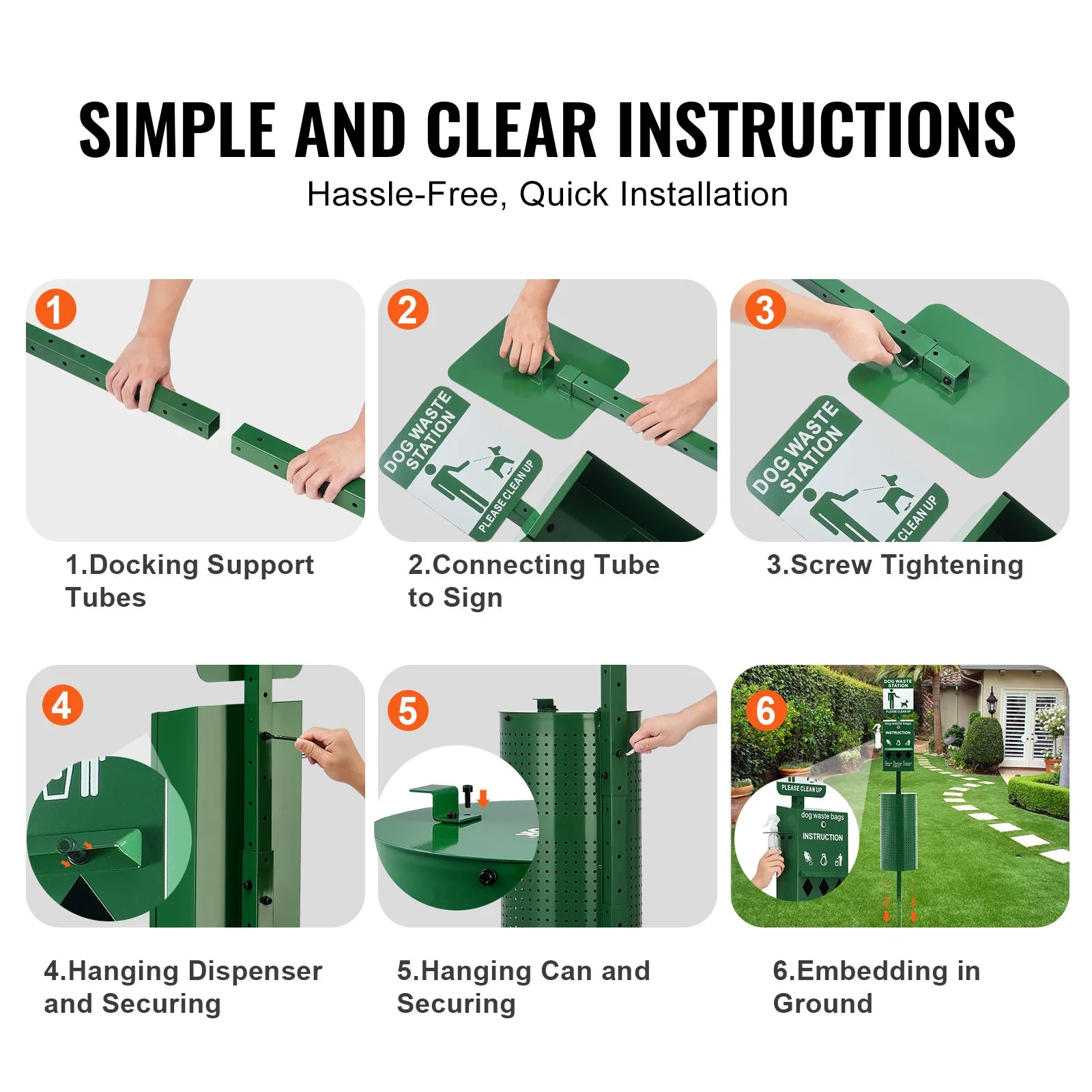 VEVOR Commercial Dog Waste Station with Hand Wash Bottle – Outdoor Pet Waste Disposal System with Bag Dispenser & Trash Can