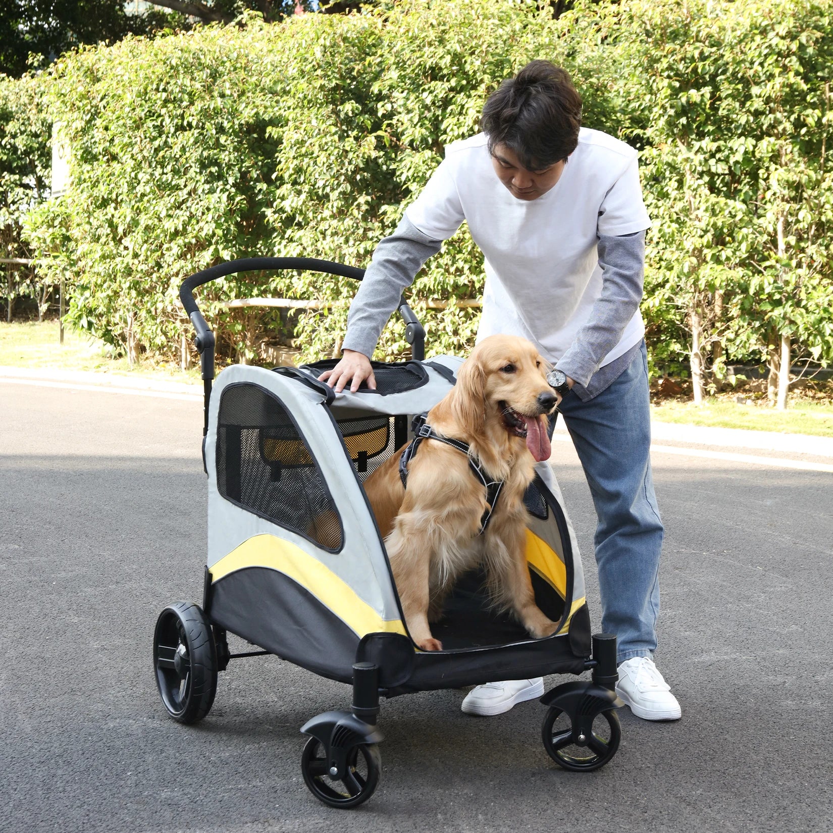 Large 4-Wheel Dog Stroller – Foldable Double Pet Carrier up to 121 lbs