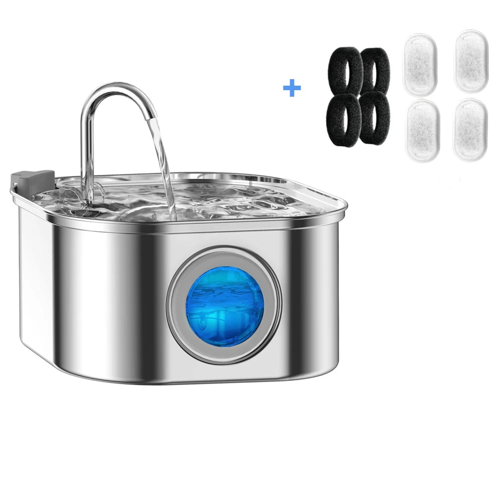 3.2L Stainless Steel Pet Water Fountain – Automatic Cat & Dog Drinking Dispenser with Visual Water Level Window
