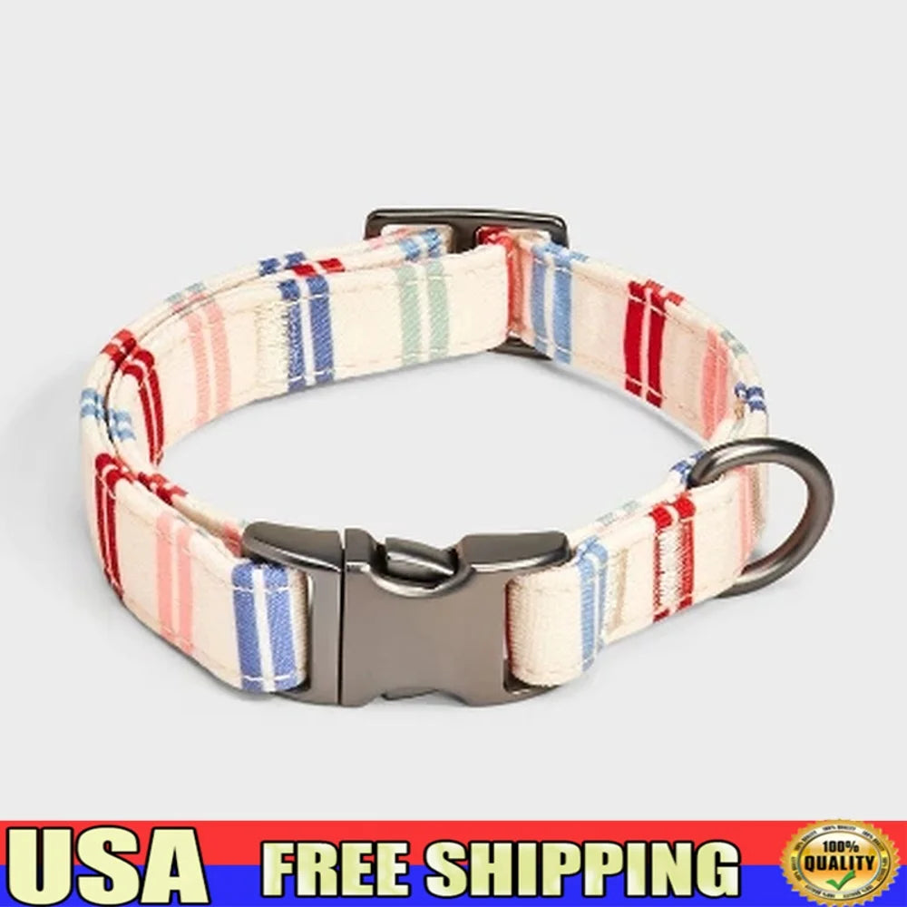 Multi Stripe Adjustable Dog Collar with Reinforced Stitching – Easy Buckle & D-Ring Leash Attachment
