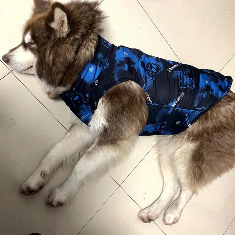 Fashion Waterproof Dog Jacket – Warm Winter Coat with Harness Buckle for Large Dogs