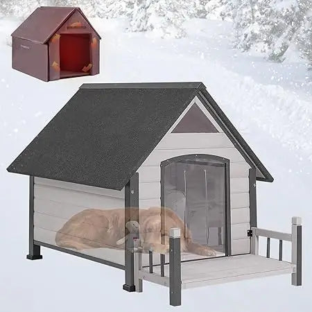 Outdoor Insulated Dog House – Weatherproof Large Dog Kennel with Anti-Chewing Iron Frame (50.87" L)