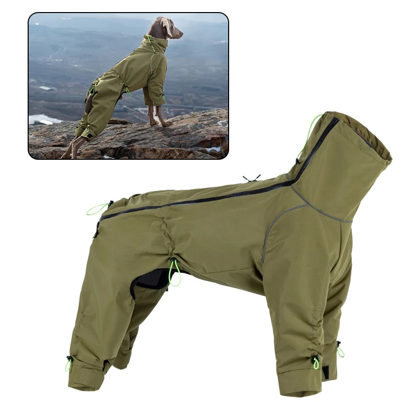 Four-Leg Waterproof Dog Jacket – Windproof Reflective Winter Suit with High Neck