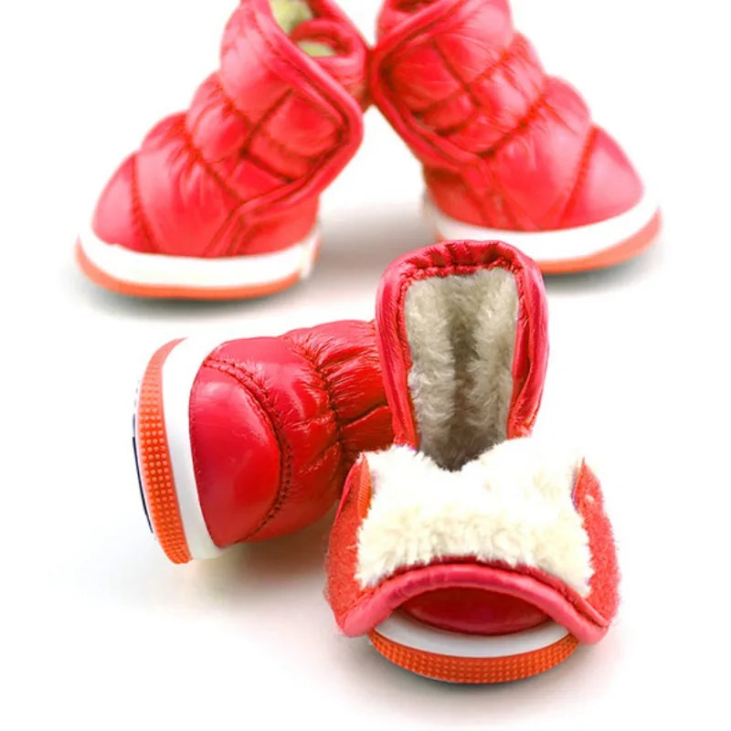 4pcs Winter Dog Shoes – Waterproof Fleece-Lined Snow Boots for Small Dogs