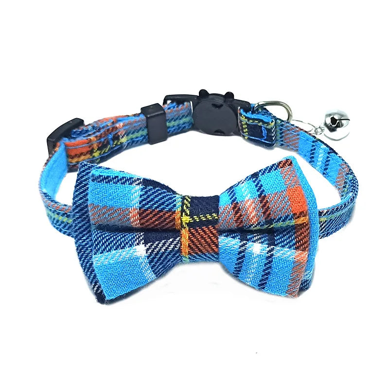 Plaid Breakaway Cat Collar with Bow Tie & Bell – Adjustable Holiday Pet Collar for Cats & Small Dogs