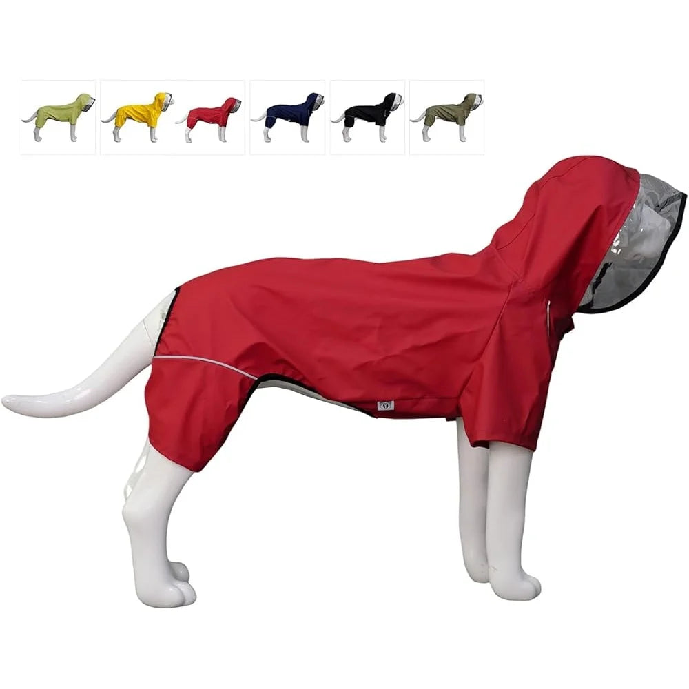 Four-Legged Waterproof Dog Raincoat with Transparent Hood – Reflective, Windproof Jacket for Medium and Large Dogs