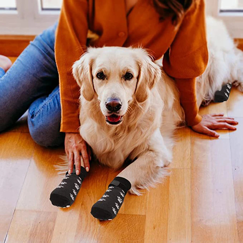 4-Pack Anti-Slip Dog Socks – Adjustable Paw Protectors with Rubber Grip for Indoor Traction
