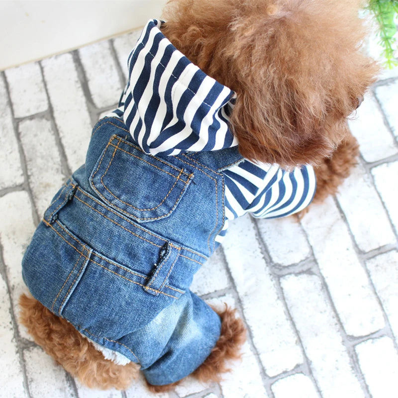 Pet Denim Jumpsuit – Dog Jeans Hoodie Jacket for Small & Medium Dogs, Vintage Blue Vest