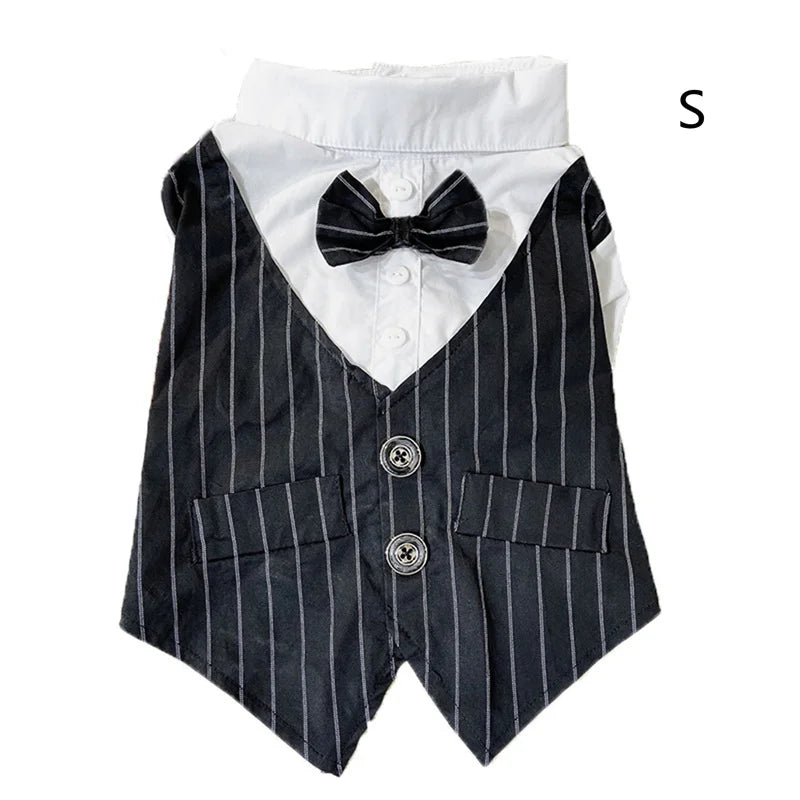 Dog Formal Shirt with Bow Tie – Stylish Tuxedo Suit for Small Dogs & Cats (Wedding & Party Outfit)