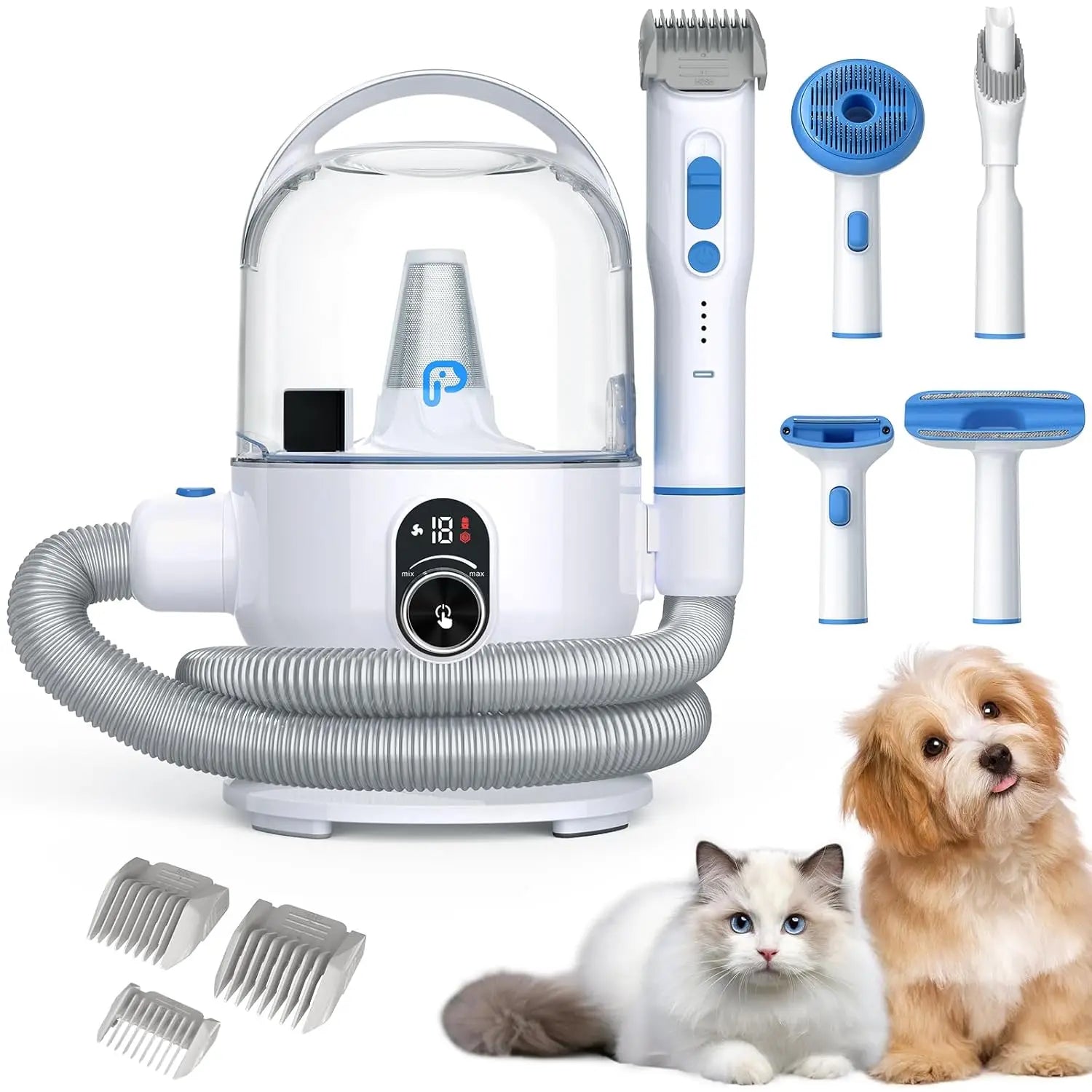 Pet Grooming Vacuum Kit 5-in-1 Pet Grooming Kit with 2.0L Dust Cup for Shedding Dogs/Cats, Low Noise Hair Remover