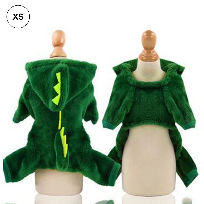 Funny Dinosaur Dog Coat – Warm Plush Winter Costume for Small Pets