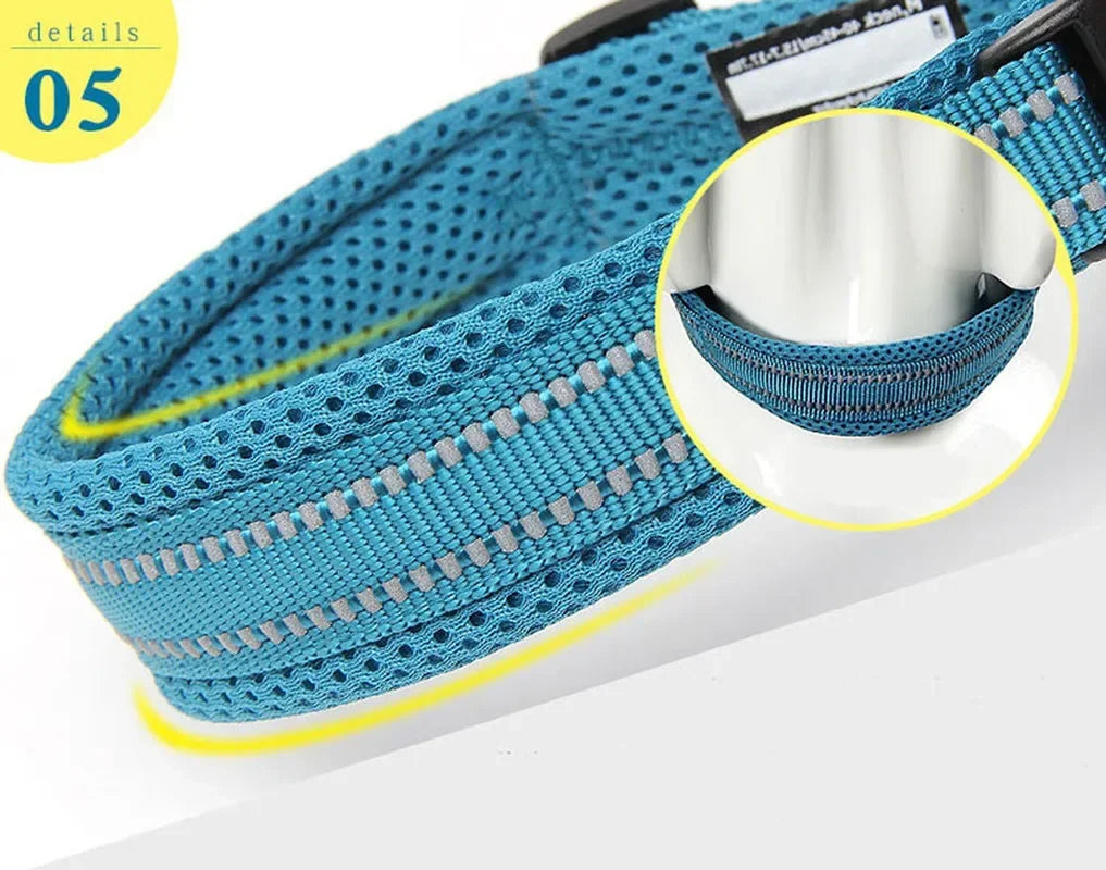 TRUELOVE Adjustable Reflective Dog Collar – Mesh Padded, Durable Nylon All-Weather Collar for All Breeds