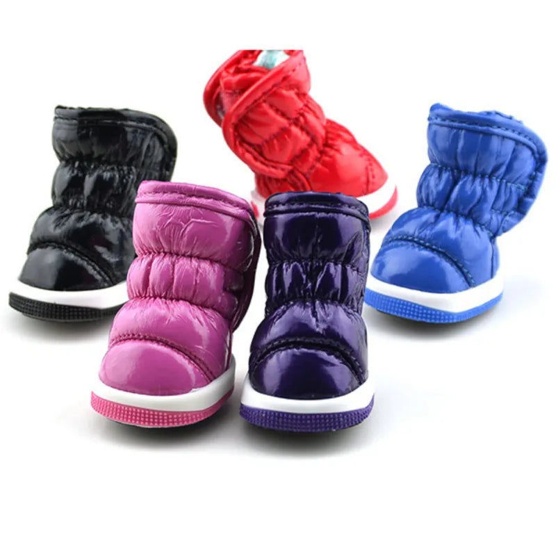 4pcs Winter Dog Shoes – Waterproof Fleece-Lined Snow Boots for Small Dogs
