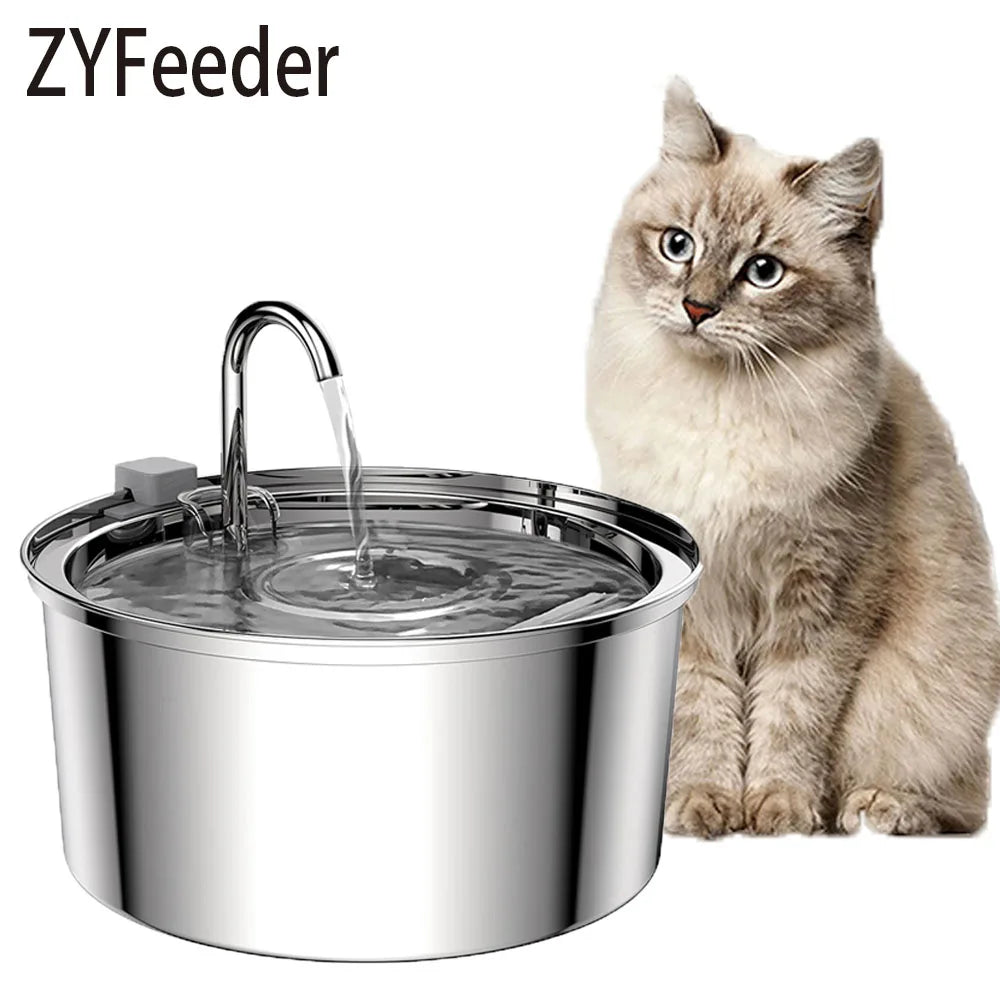 Stainless Steel Automatic Pet Water Fountain – USB Quiet Cat & Dog Drinking Bowl with Filter