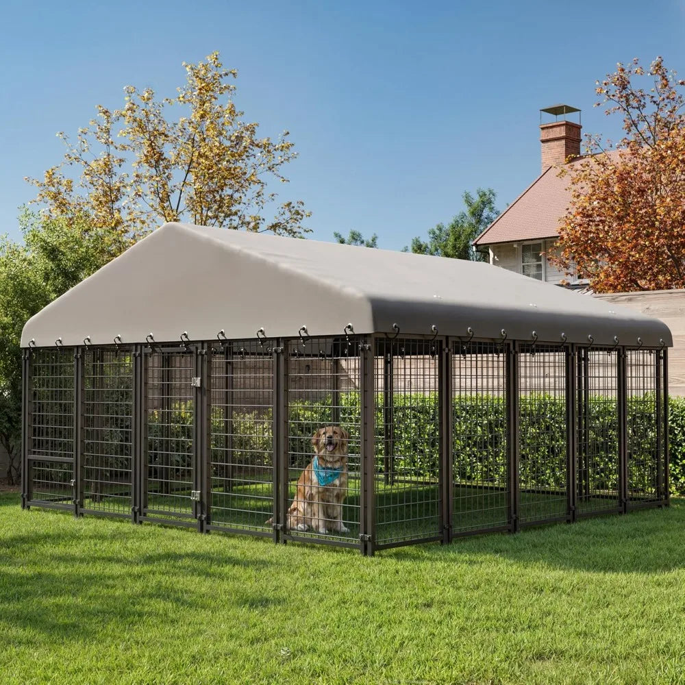 10x10FT Heavy-Duty Outdoor Dog Kennel with Roof – Spacious Secure Cage with Double Lock & Feeding Door
