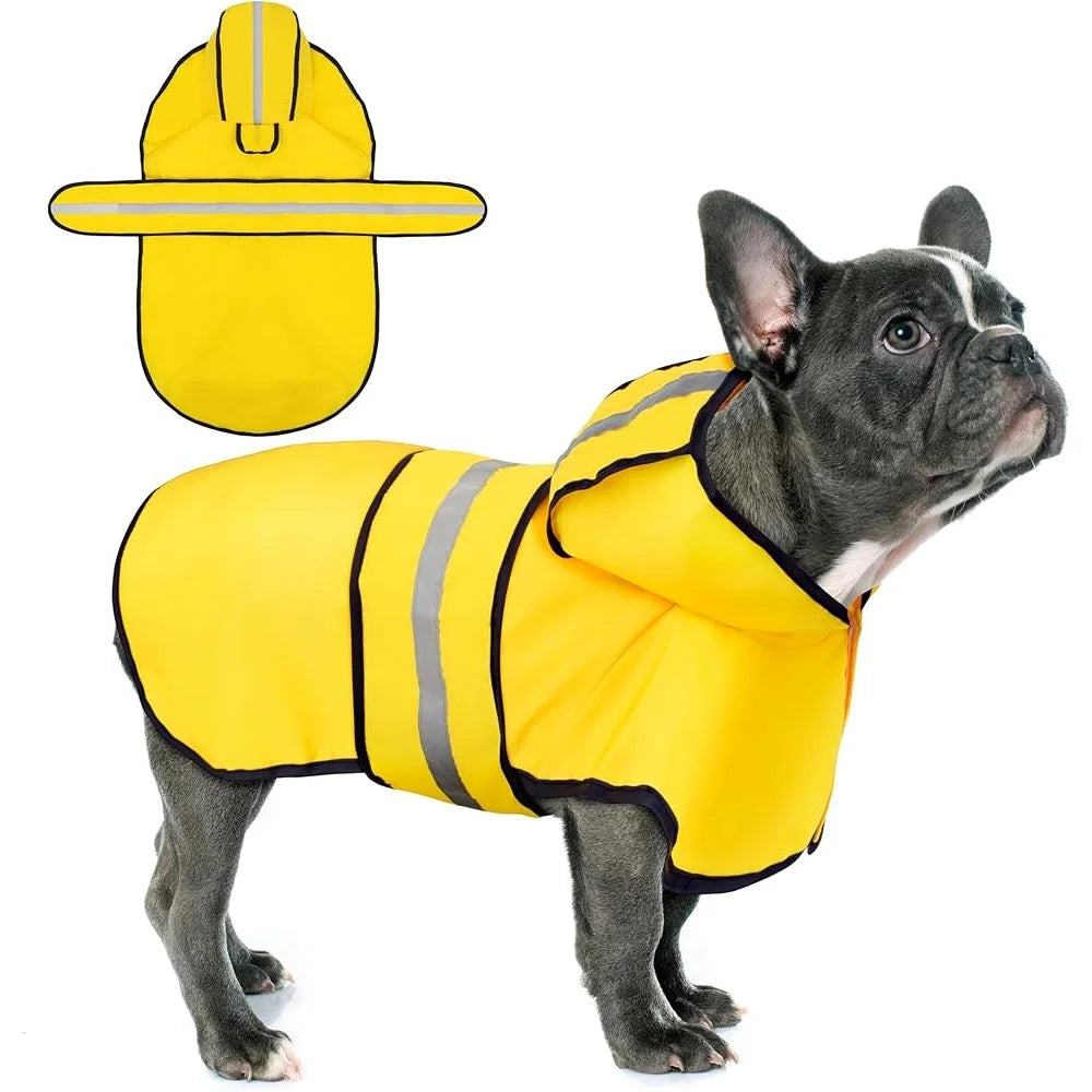 Waterproof Dog Raincoat with Hood – Reflective Stripes, Leash Hole & Adjustable Fit | Lightweight Outdoor Jacket for Dogs