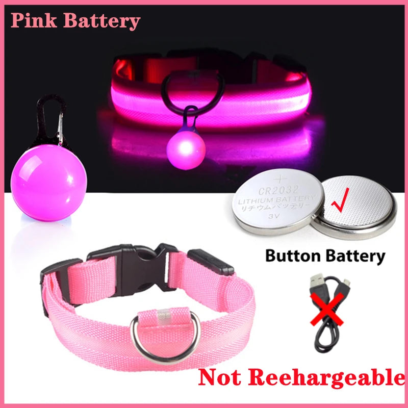 USB Rechargeable LED Dog Collar – Glowing Light-Up Safety Collar with Pendant for Small Dogs & Cats