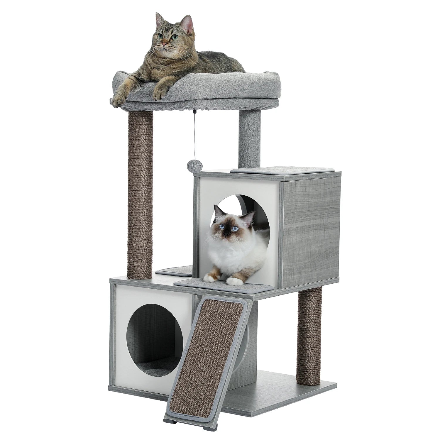 Wooden Cat Tower – Double Condos with Scratching Posts & Perches