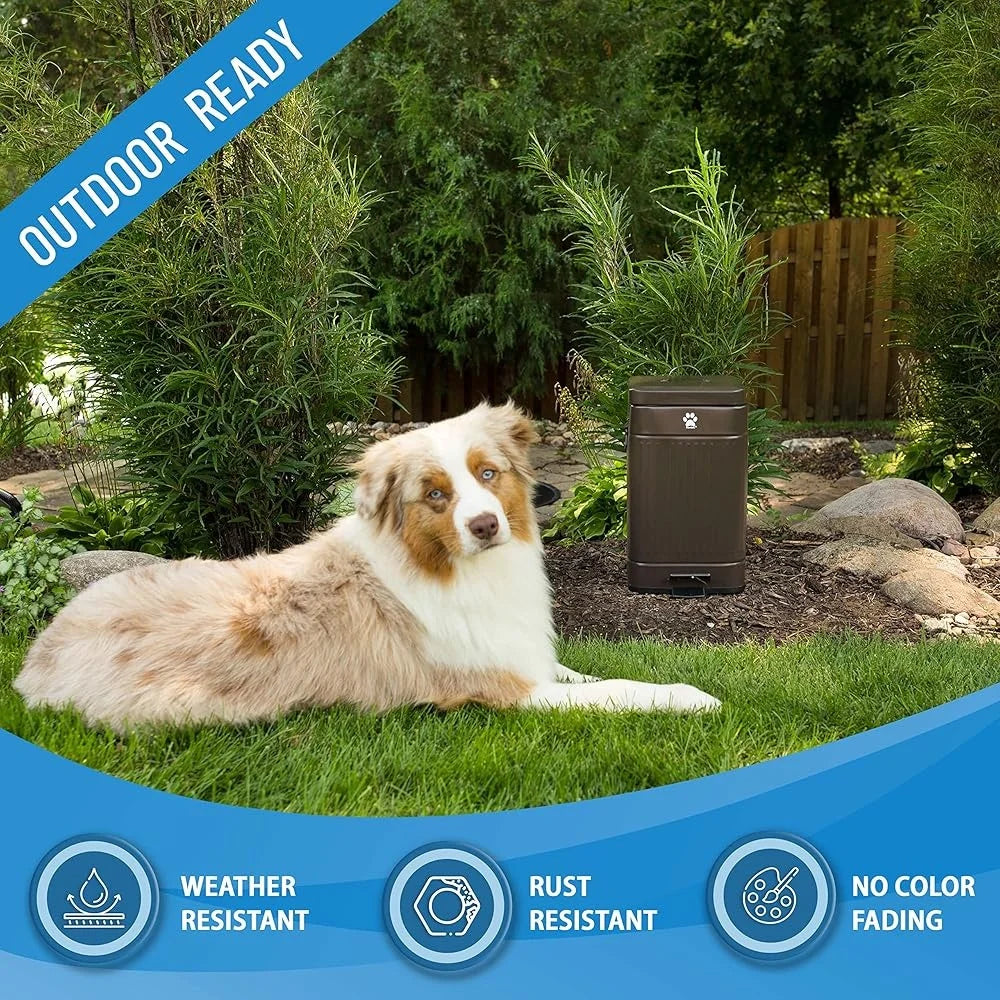 Outdoor Dog Waste Trash Can – 12L Odor-Proof Step-On Container with Lid | Rustproof, Weather-Resistant & Portable