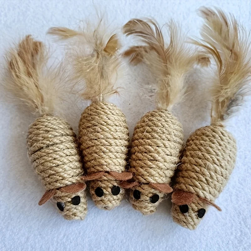 Sisal Mouse Cat Toy – Bite-Resistant Plush Mice for Interactive Play (1 or 4 Pack)