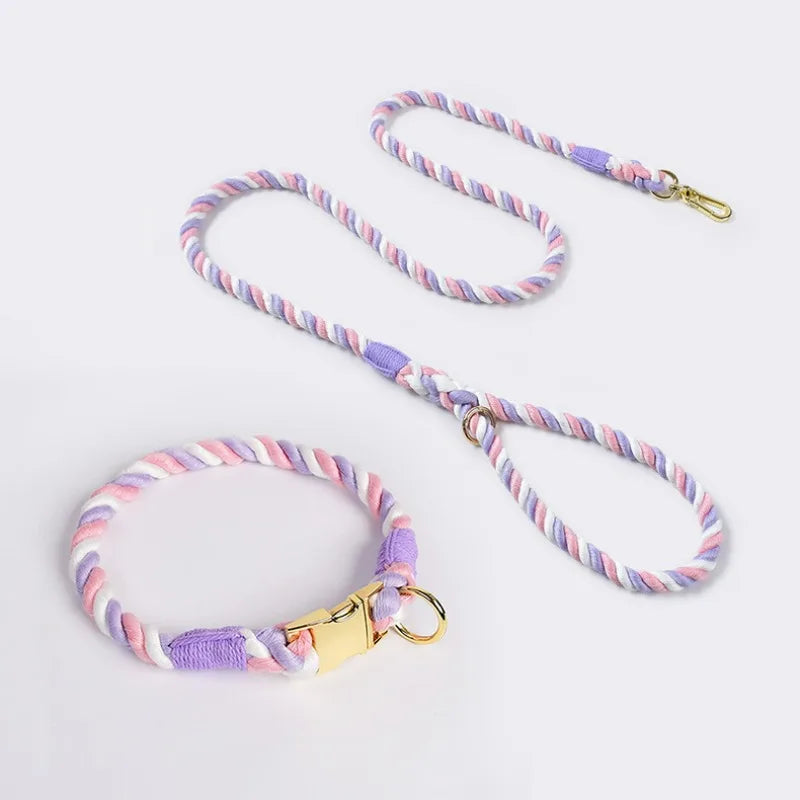 Hand-Woven Cotton Rope Dog Collar & Leash Set – Medium & Large Dogs