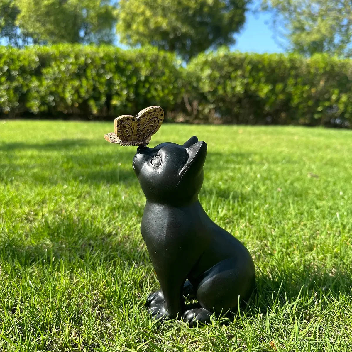 Curious Cat with Butterfly – Resin Figurine Memorial & Home Decoration