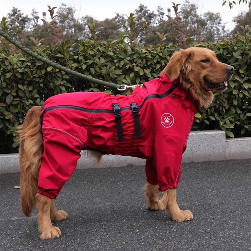Waterproof Reflective Dog Raincoat – Red All-Weather Jacket for Large Dogs
