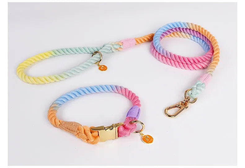 Hand-Woven Cotton Rope Dog Collar & Leash Set – Medium & Large Dogs