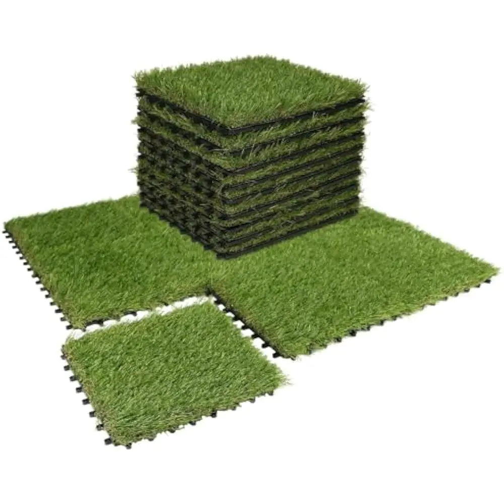 Outdoor Artificial Grass Turf Squares – 9-Pack 12"x12" Interlocking Fake Grass Mats for Patio, Balcony, Deck & Pet Potty Use