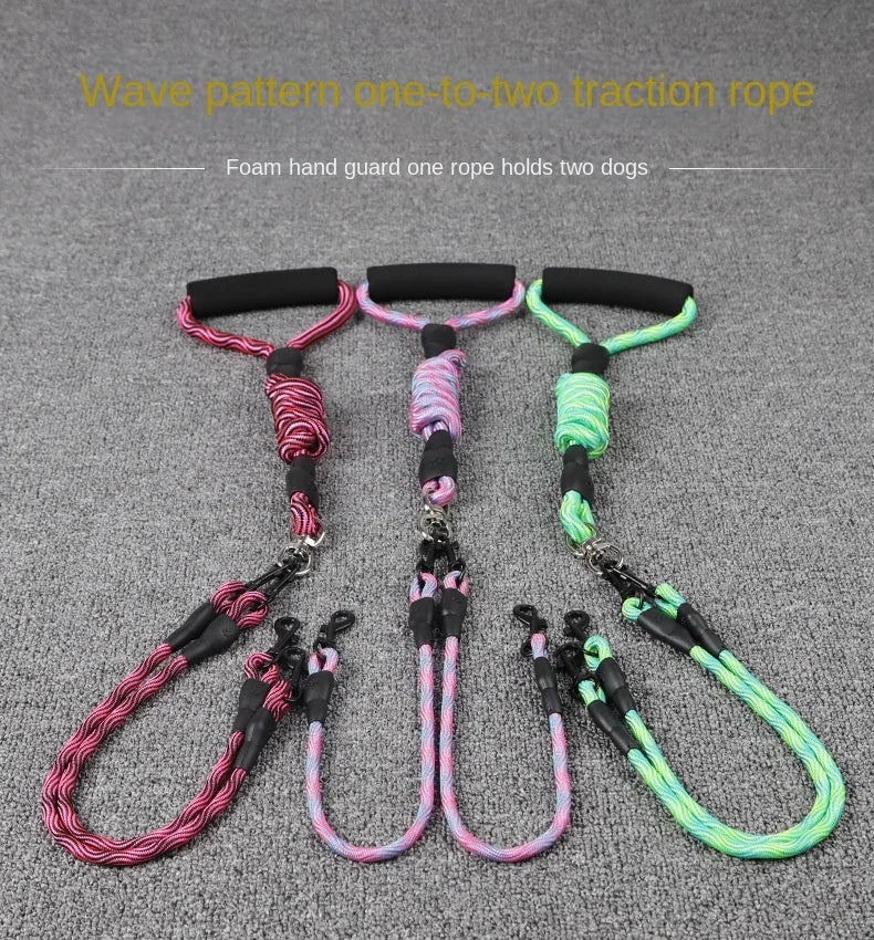 Double Dog Leash – Wave Pattern Anti-Winding Removable Rope