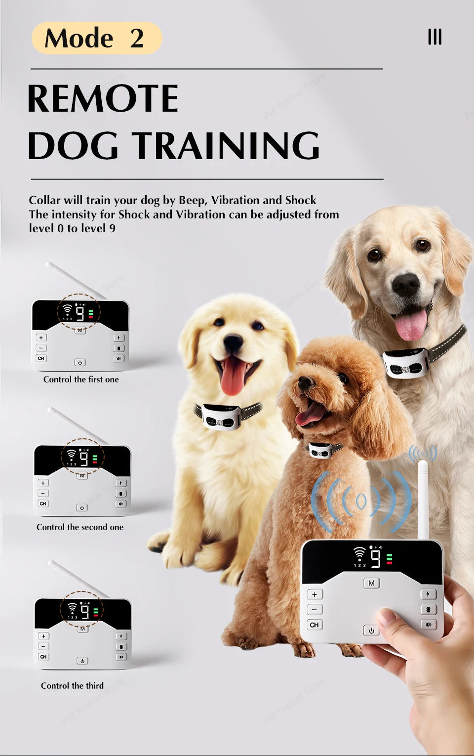 2-in-1 Wireless Dog Fence & Training Collar – Rechargeable Anti-Runaway System for Up to 3 Dogs
