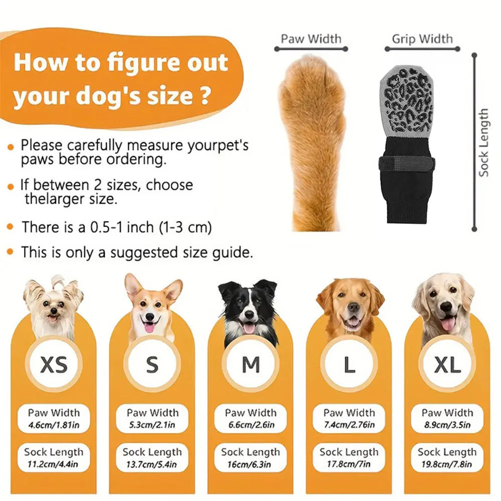 4-Pack Double-Sided Anti-Slip Dog Socks – Paw Protection for Indoor Use